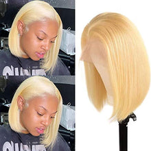 613# Blonde Short Human Hair Straight Bob Lace Closures Frontals Wigs