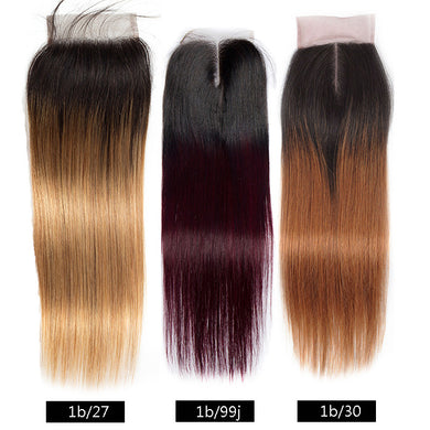1b/27 1b/30 1b/99j Ombre Color 4x4 Straight Human Hair Top Lace Closure