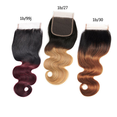 1b/27 1b/30 1b/99j Ombre Color 4x4 Body Wave Human Hair Top Lace Closures
