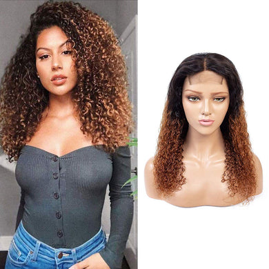 Ombre 1b/30 Kinky Curly 4x4 Lace Closure Wigs Human Hair Wigs