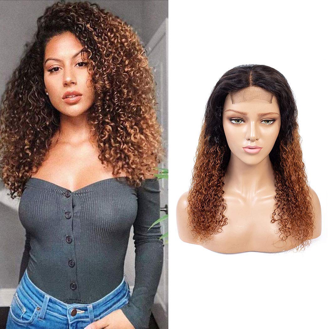 Ombre 1b/30 Kinky Curly 4x4 Lace Closure Wigs Human Hair Wigs