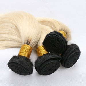 Ombre 1b/613# Blonde Color Straight Human Virgin Hair Weaves