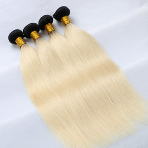 Ombre 1b/613# Blonde Color Straight Human Virgin Hair Weaves