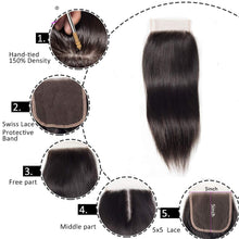 5x5 Straight Human Hair Top Lace Closure With Baby Hair