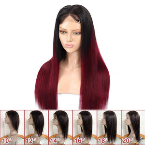 Ombre 1b/Burgundy Straight 4x4 Lace Closure Wigs Human Hair Wigs