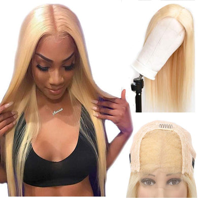 613# Blonde Straight 4x4 Lace Closure Wigs Human Hair Wigs