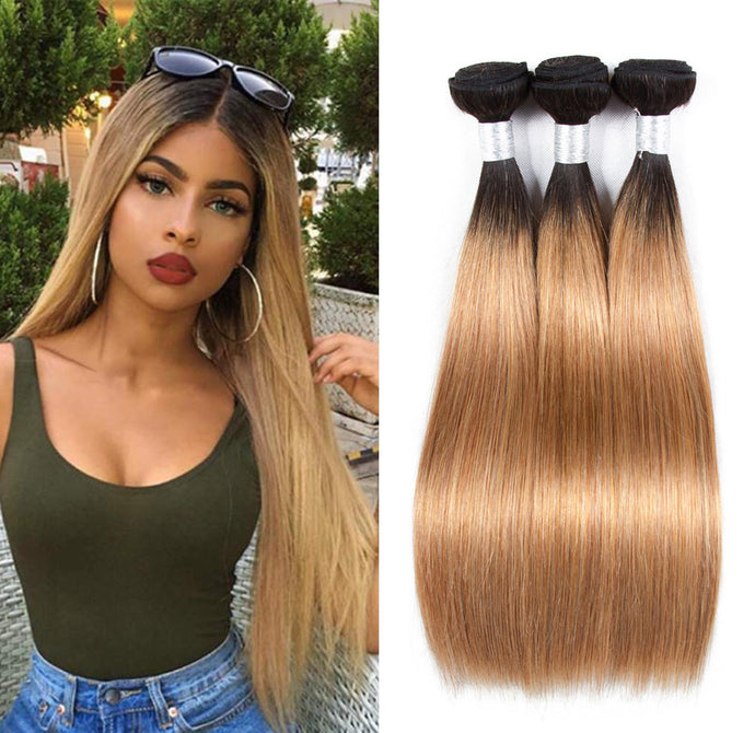 Ombre 1b/27# Blonde Straight Human Virgin Hair Weaves