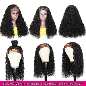 Water Wave Headband Human Hair Wigs Glueless Wigs