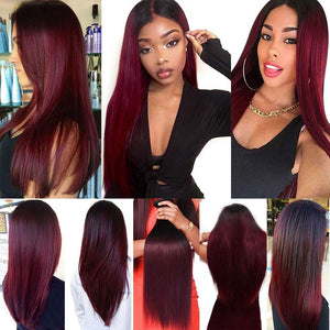 Ombre 1b/Burgundy Straight 4x4 Lace Closure Wigs Human Hair Wigs