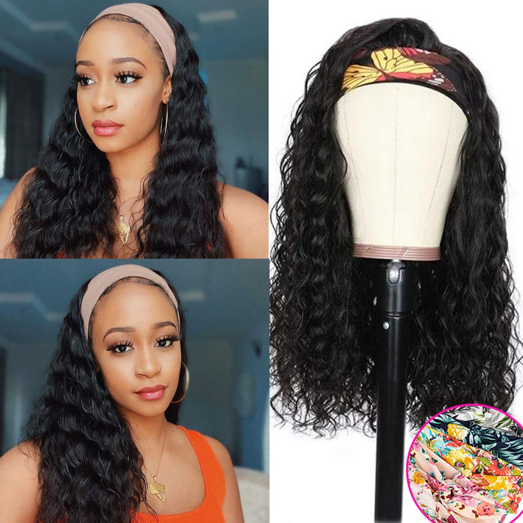 Deep Wave Headband Human Hair Wigs Glueless Wigs