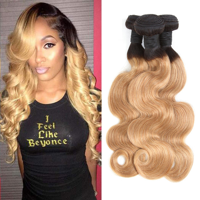 Ombre 1b/27# Blonde Body Wave Human Virgin Hair Weaves