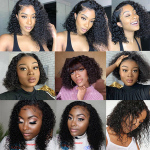 Short Human Hair Water Wave Bob Lace Closures Frontals Wigs