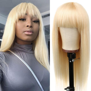 613# Blonde Straight Human Hair Wigs With Bangs