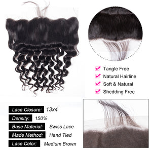 13x4 Ear To Ear Lace Frontals Loose Deep Wave Human Hair Lace Frontals With Baby Hair