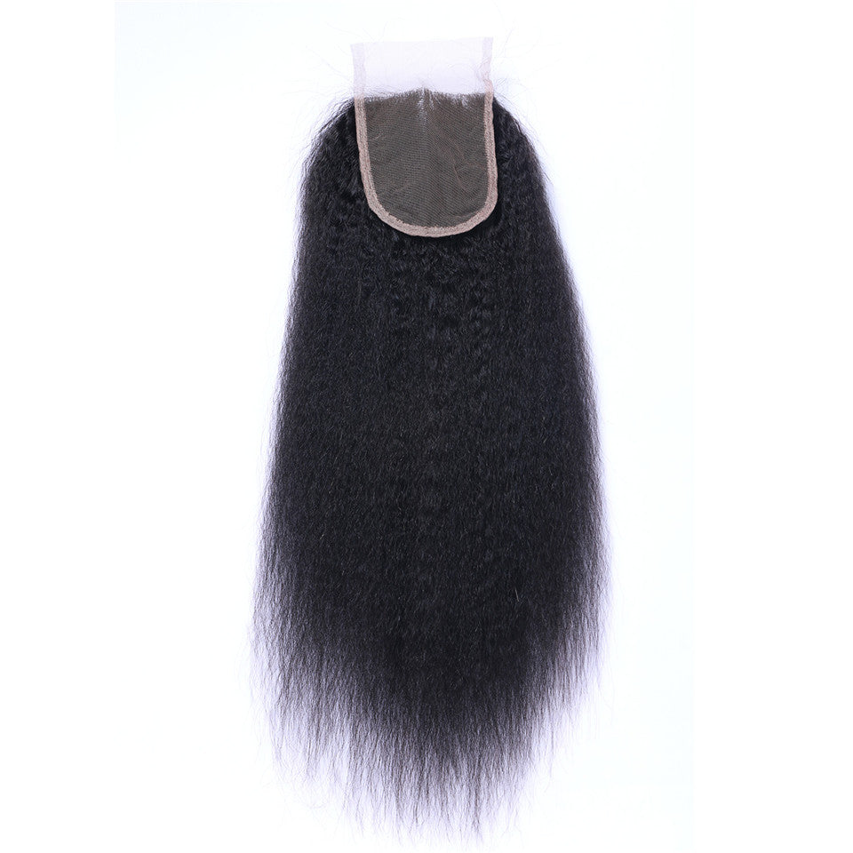 4x4 Kinky Straight Human Hair Top Lace Closure With Baby Hair