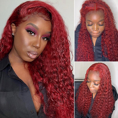 Burgundy Color Deep Curly 13x4 Human Hair Lace Frontal Wig